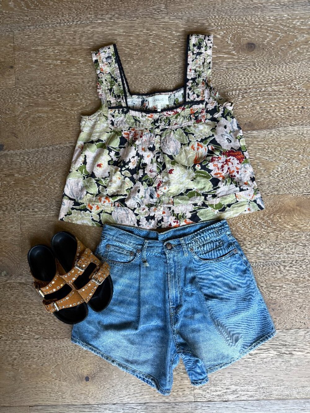 R13 Light Wash Distressed Denim Shorts